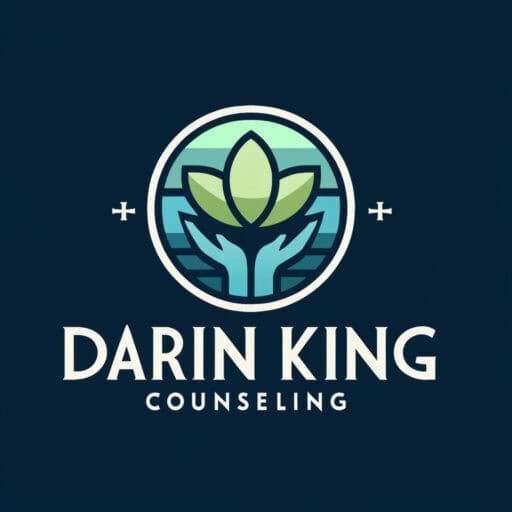 Darin King Counseling logo featuring a stylized lotus flower and open hands, symbolizing healing, growth, and trauma-informed therapy in Pennsylvania.