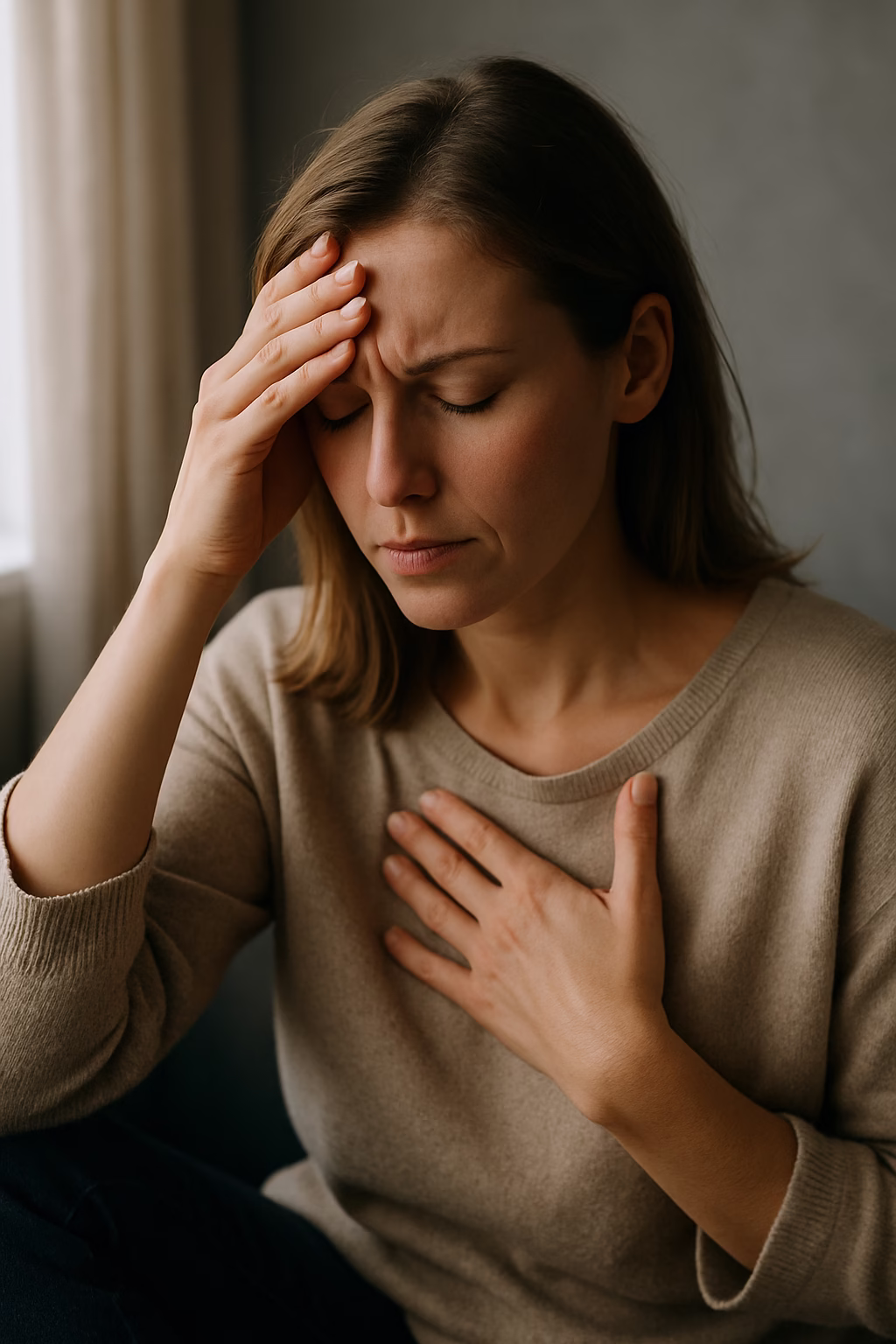 An adult sits quietly, experiencing the physiological effects of trauma and chronic stress.