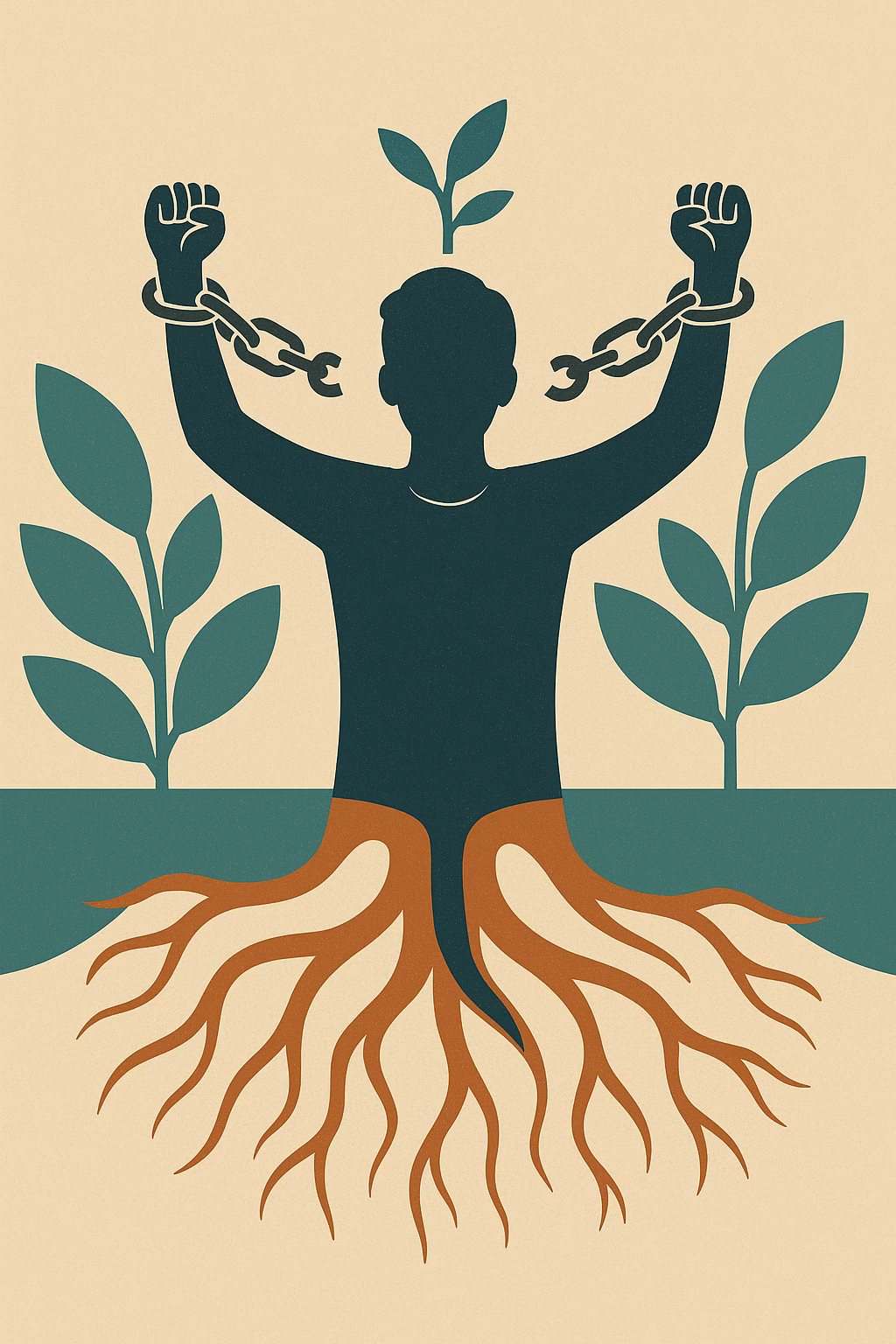 A person breaking free from family trauma chains, symbolizing healing from generational trauma and growth through therapy.