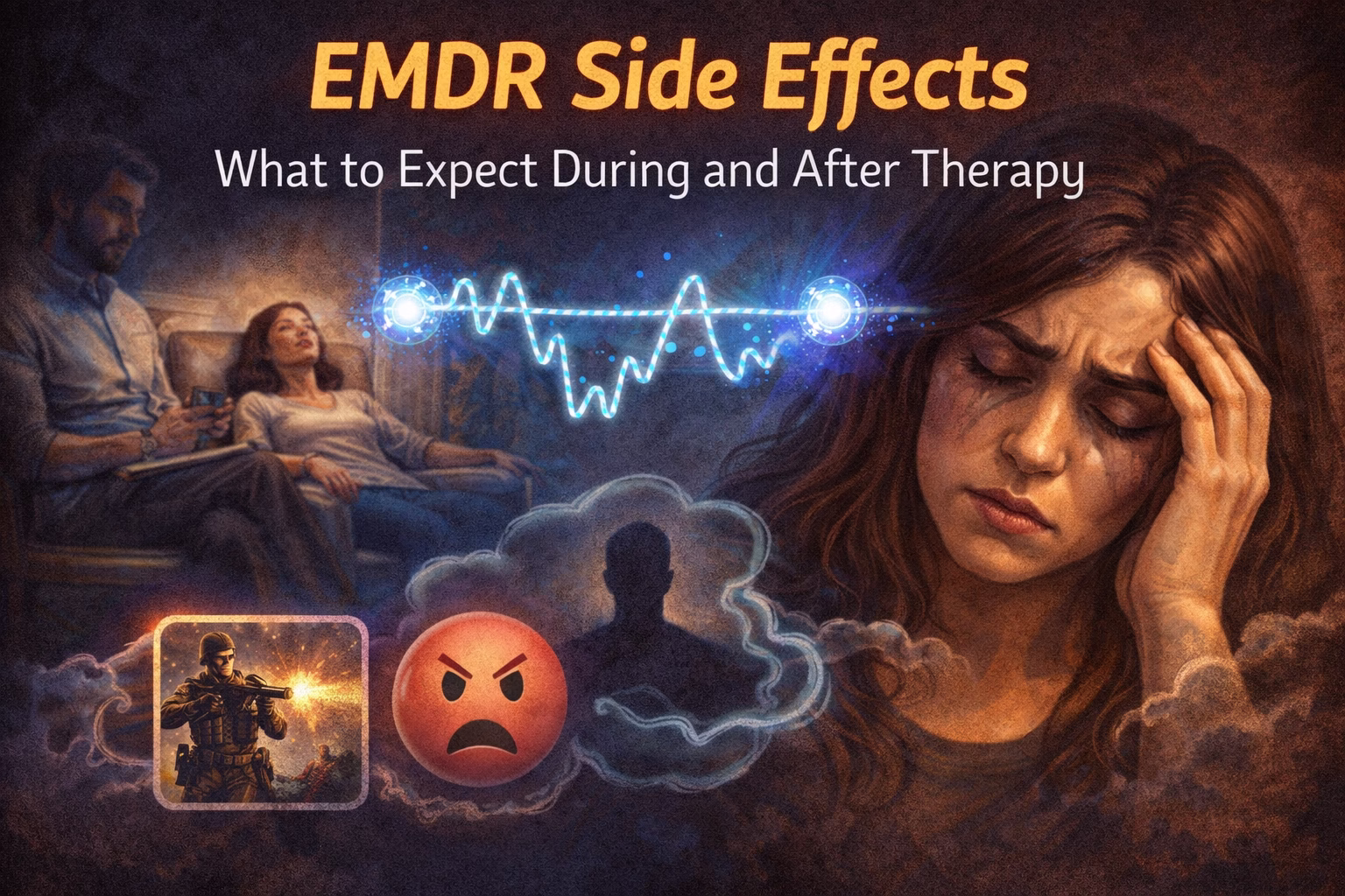 Illustration of a person experiencing emotional distress during EMDR therapy, representing common side effects and what to expect during and after EMDR treatment
